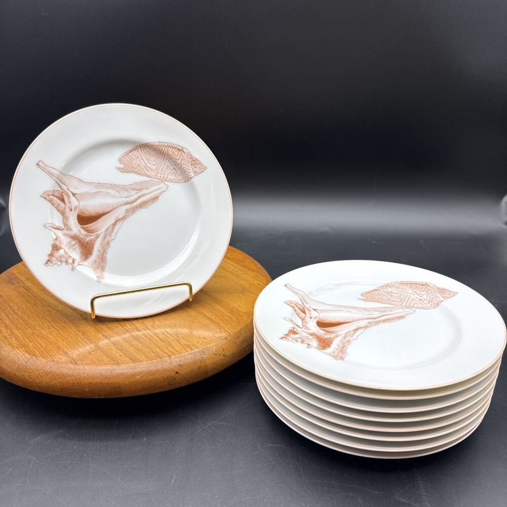 Fitz & Floyd Coquille Seashell Pattern -Set of 9- Salad/Dessert Plates 7 5/8"